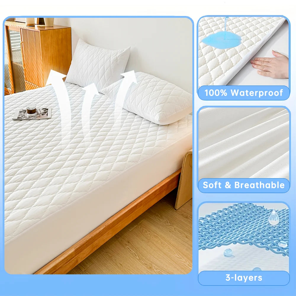 Waterproof Throw Mattress Cover Bed Fitted Sheet Mattress Protector Single/Double/140/160 Muti Size  Gray/White