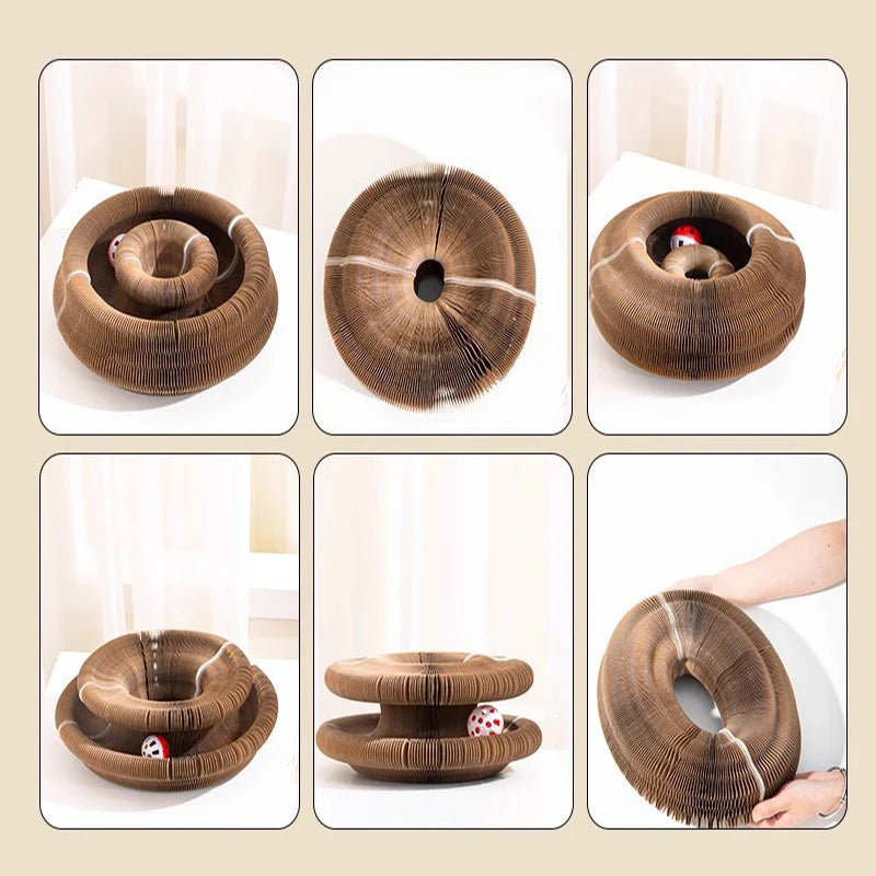 Magic cat scratching board toy with ball kitten climbing frame round wavy cat scratching board toy multiple ways to play