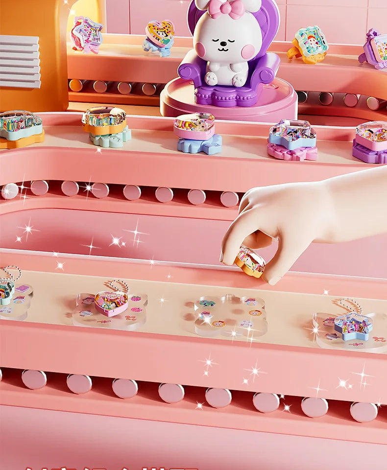 DIY Jewelry Maker Crafting Set for Kids with Cartoon Rabbit Box, Bracelet and Keychain Creation Kit, Creative Gift for Girls