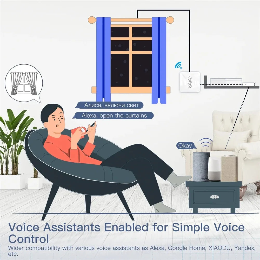 Interruptor de cortina táctil de vidrio con arco inteligente 2.5D WiFi RF433 para persianas enrollables y contraventanas Smart Life/Tuya APP funciona con Alexa y Google Home