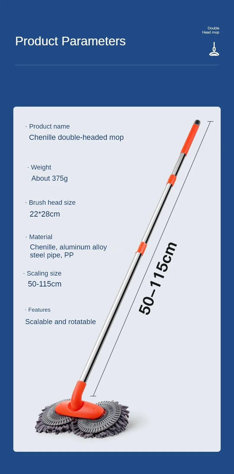 LEIBOO Telescopic Car Cleaning Brush Mop with Double Brush Head for Roof and Window Washing