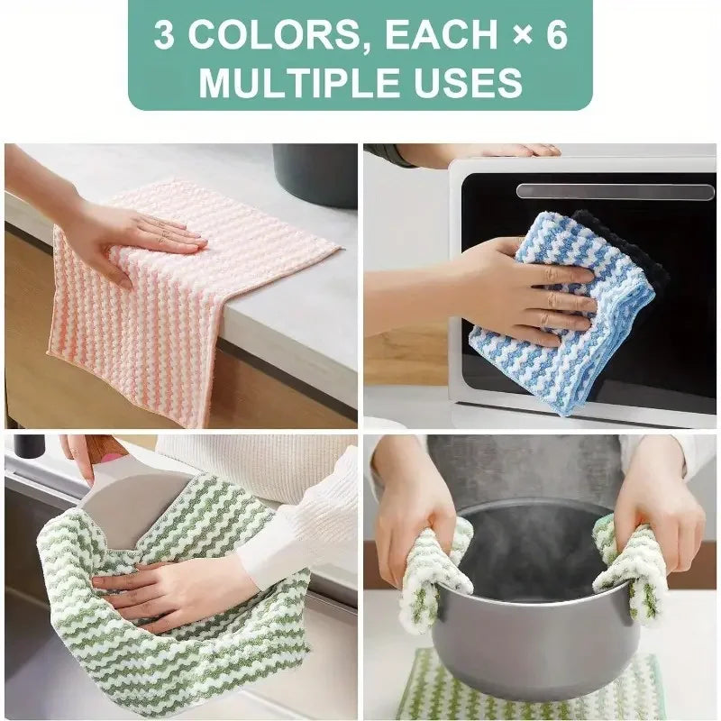 Coral Velvet Wave Design Microfibre Kitchen Wipes Set of 10 to 100 Thickened Absorbent Cleaning Cloths