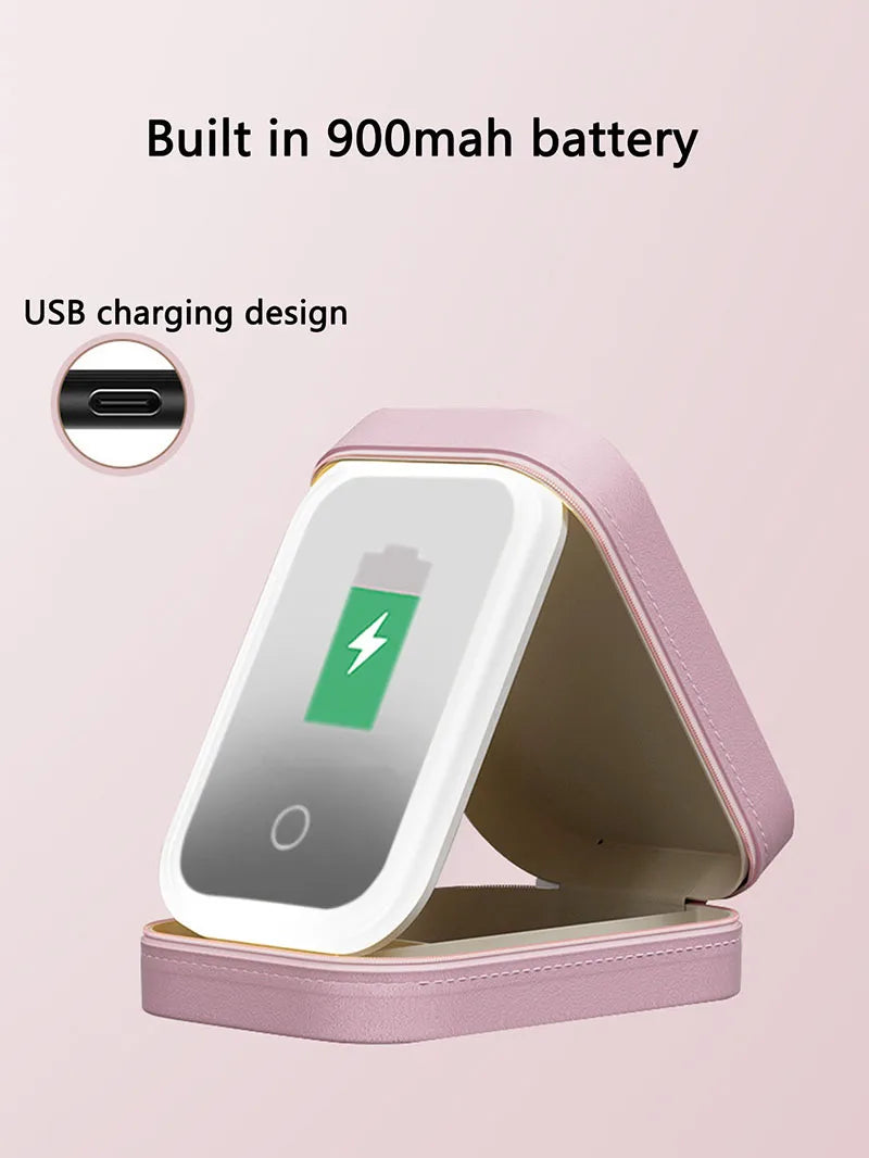 LED Makeup Bag With Mirror And Light Portable Cosmetic Storage For Women Small Lipstick And Brush Organizer