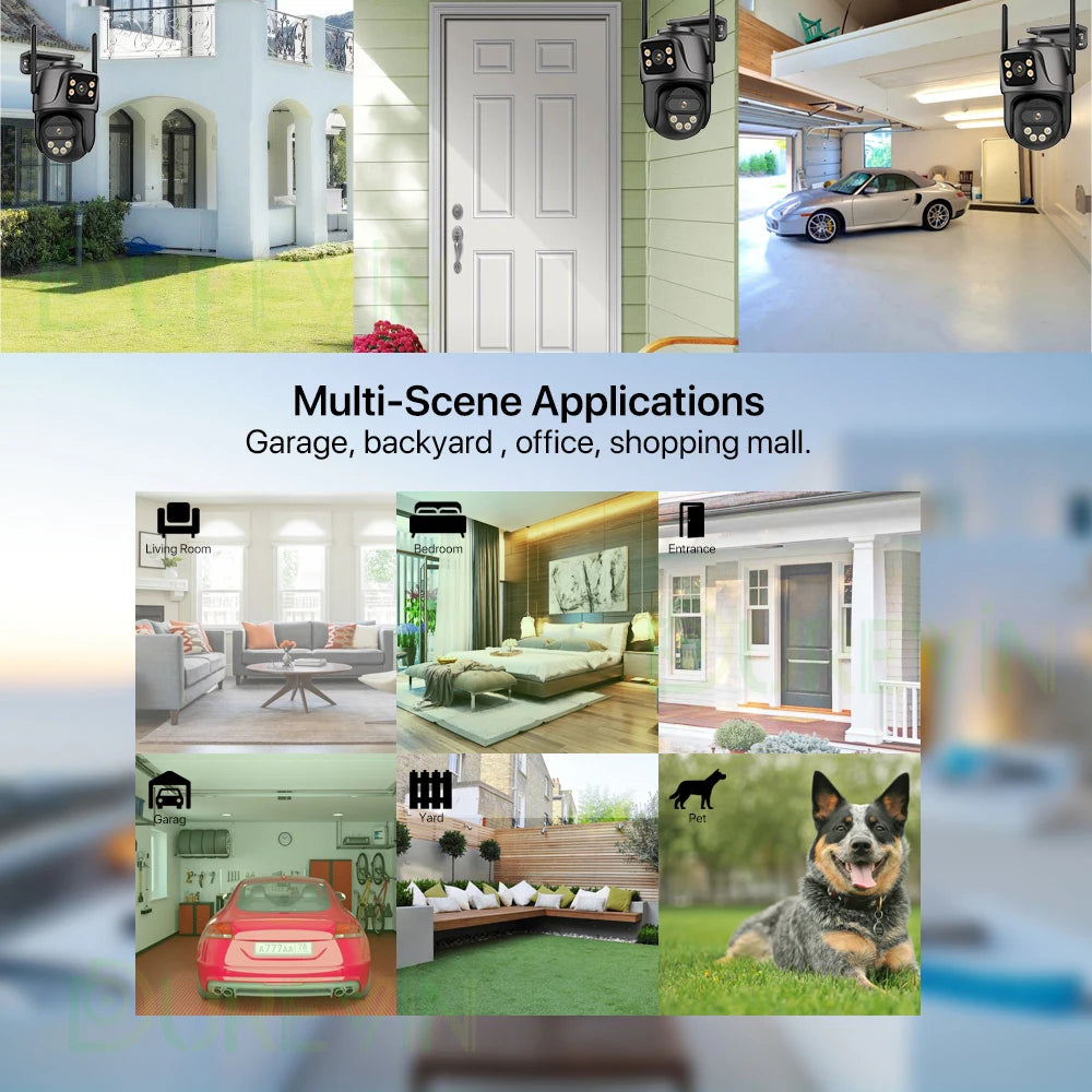 6K 9MP HD Outdoor IP Camera with Three Lenses Dual Screen WiFi PTZ Auto Tracking Security Surveillance System