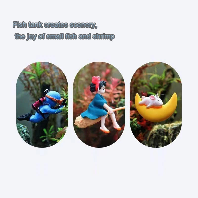 Cartoon Fish Tanks Decor Mini Diver Simulated Floating Mermaid Aquarium Fish Tank Decoration Kiki Pendant Aquarium Accessories
