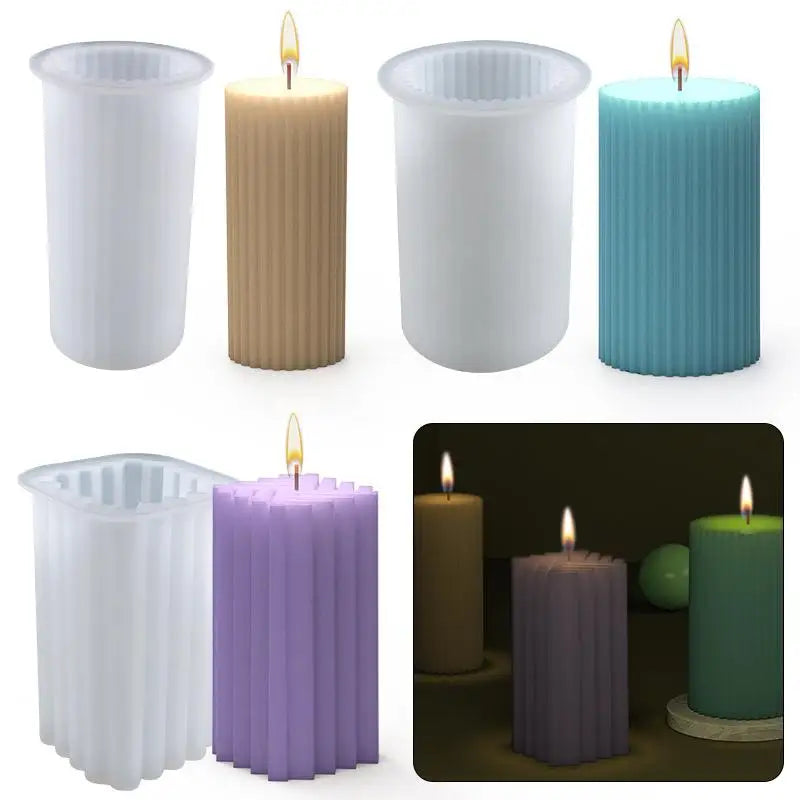 Classical Striped Roman Cylindrical Silicone Candle Mold for DIY Handmade Candles