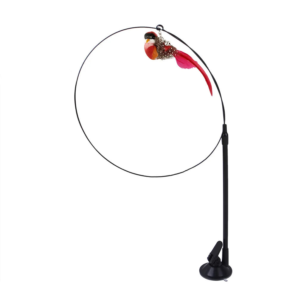 Cat Toys Simulated Bird  Feather Cat Teasing Stick Epoxy Sucker Steel Wire Long Rod  Cat Self Hi No Harmful Ingredients