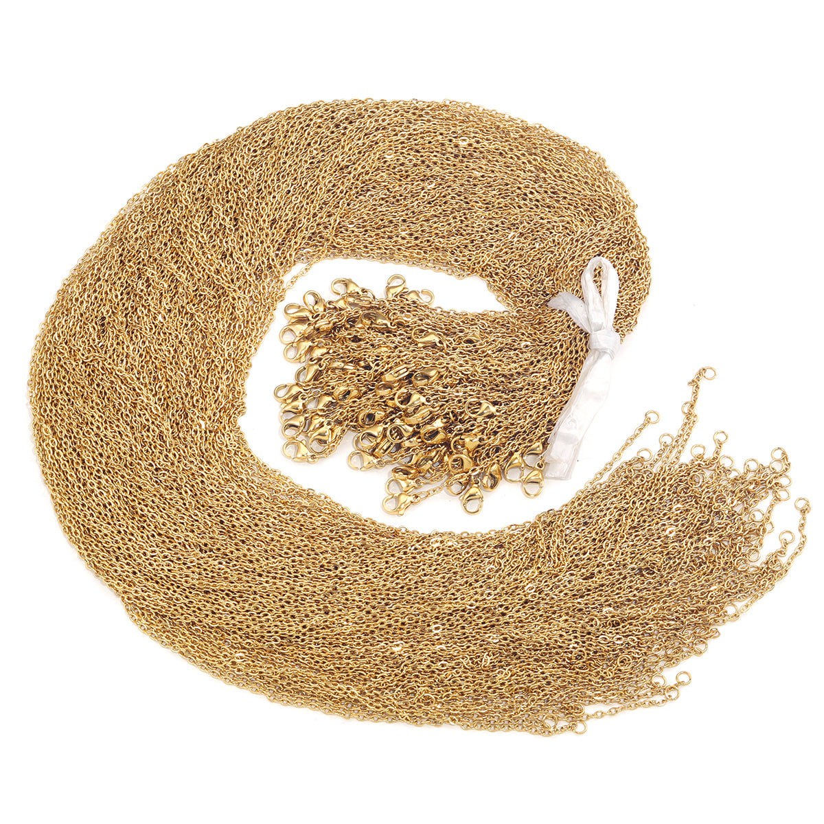 100 Pieces Stainless Steel 18K Gold Plated Link Cable Chain with Lobster Clasp for DIY Jewelry Adjustable Necklace Supplies