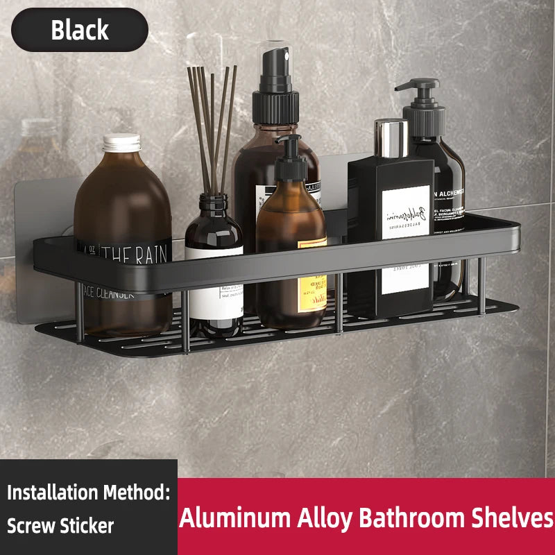 Bathroom Shelf Kitchen Storage Organizer Aluminum Alloy Shampoo Rack Shower Shelf Bathroom Accessories No Drill Shelf