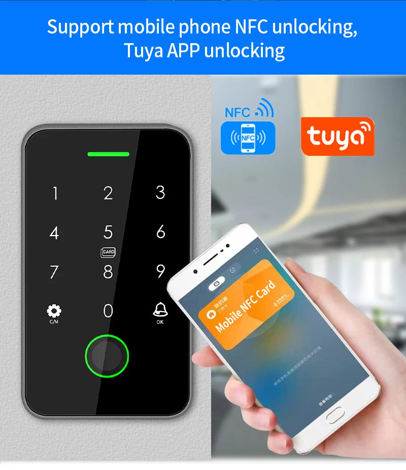 Bluetooth NFC Tuya App Smart Door Access Control System with RFID Fingerprint Keypad Outdoor Electric Magnetic Lock Rainproof