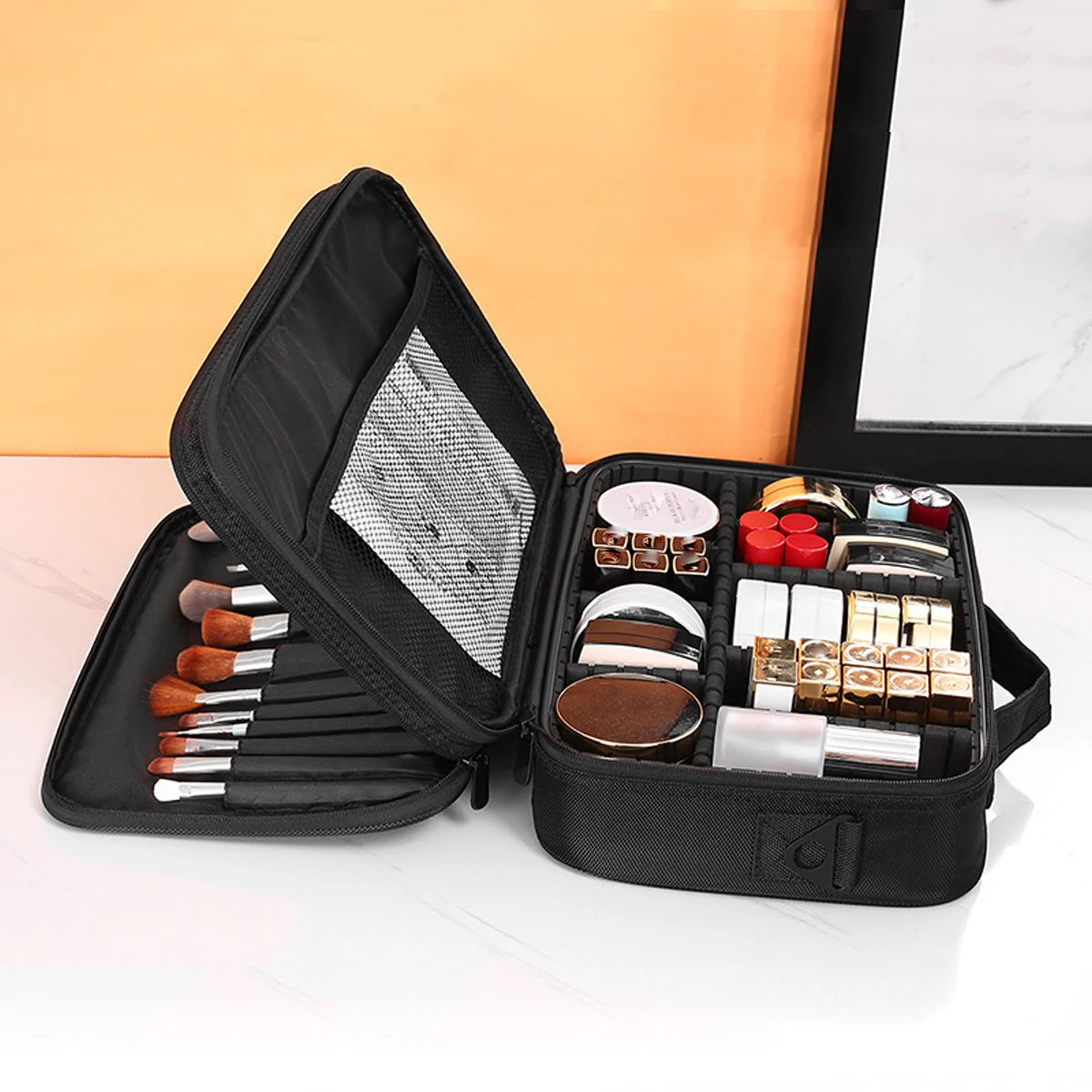 Three Layer Waterproof Oxford Cloth Cosmetic Case with Manicure Makeup Toolbox and Travel Underwear Storage