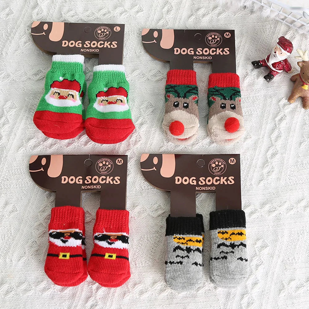 Dog Cat Socks Christmas Pattern Foot Covers Small Dogs Anti Slip Cat Socks Puppy Knitted Paw Protector Cute Festival Themed