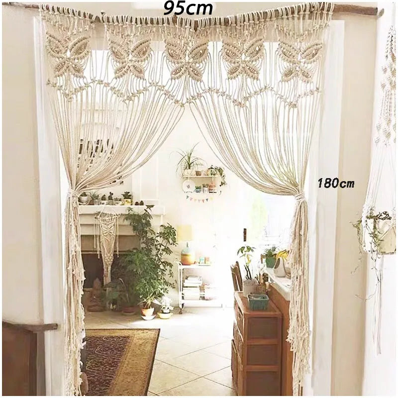Hand-Woven Macrame Cotton Door Curtain Tapestry Boho Art