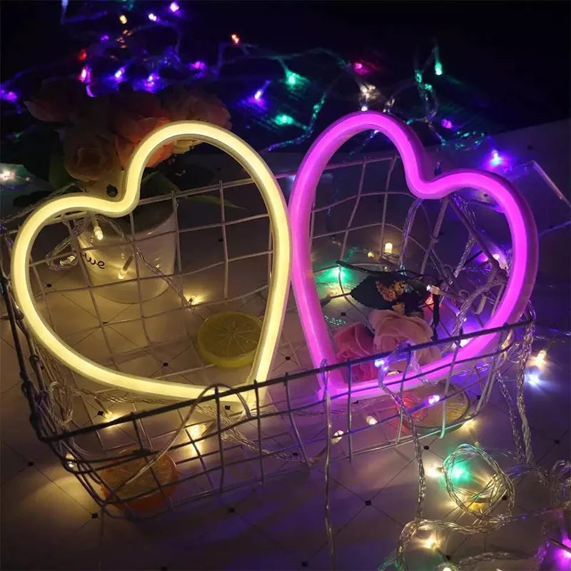 1pc USB Heart Shape LED Neon Light Sign for Bedroom and Bar