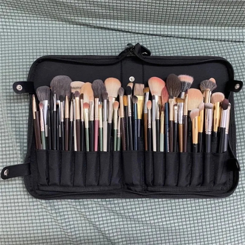 Women Foldable Makeup Brush Organizer Travel Cosmetic Pouch with High-Quality PU Material for Beauty Tools and Toiletries