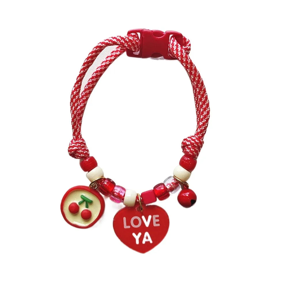 Cute Colorful Pet Necklace Braided Adjustable Cat Puppy Collar with Bells Cat Neck Chain Puppy