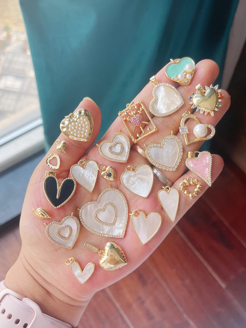 Classics Love Heart Star Zircon Focal Charm Pendant 18K Gold Plated Shell Pearl Jewelry