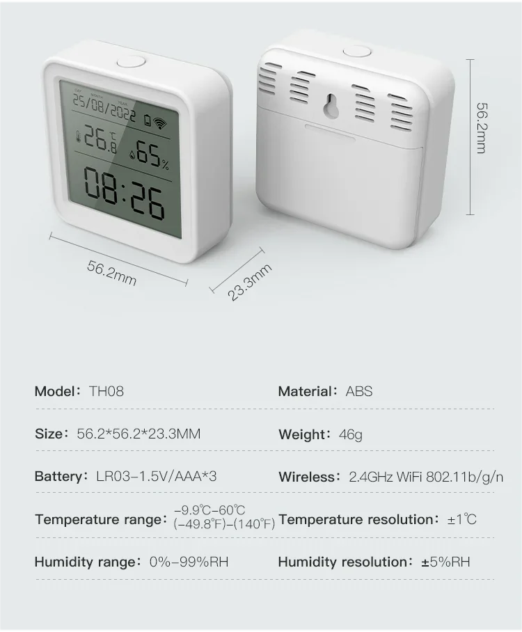 Tuya Nuevo Sensor de Temperatura y Humedad WiFi Smart Life Retroiluminación Higrómetro Termómetro Sensor Compatible con Alexa Google Home Assistant