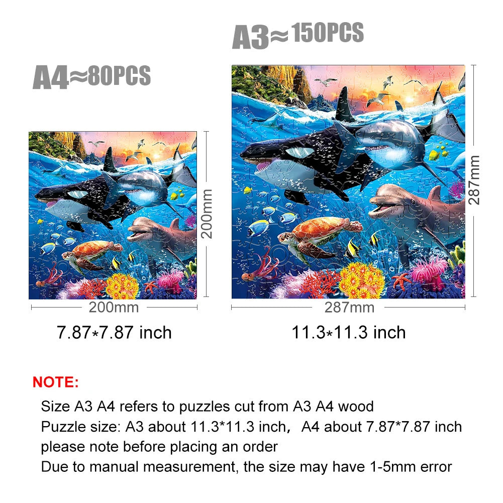 Dolphin Whale Shark Wooden Jigsaw Puzzle for Adults and Children Educational Marine Life Toy Perfect Holiday Gift