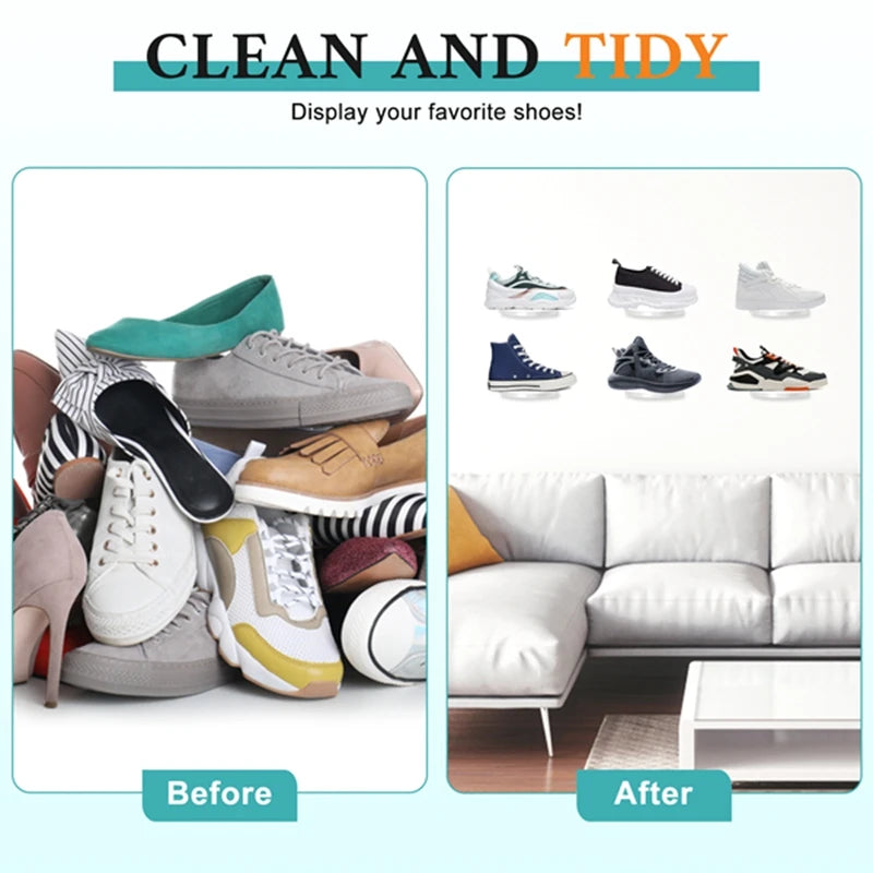 6 Pack Floating Shoe Shelves Acrylic Wall Mounted Display