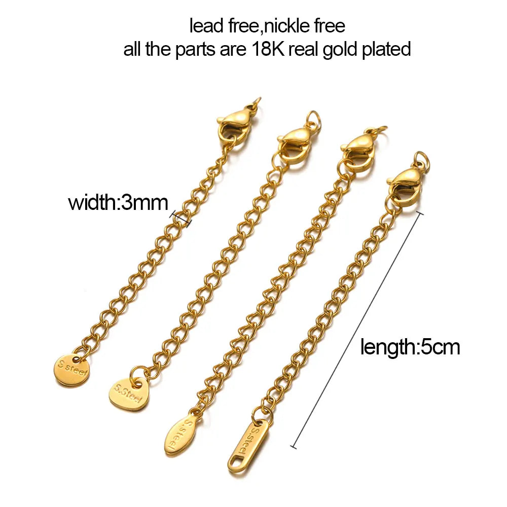 10pcs Stainless Steel Extension Chains with Lobster Clasps for DIY Necklace and Bracelet Making Supplies