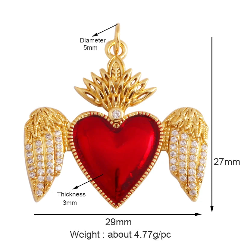 New Sacred Red Heart Charm Pendant 18K Gold Plated Zircon