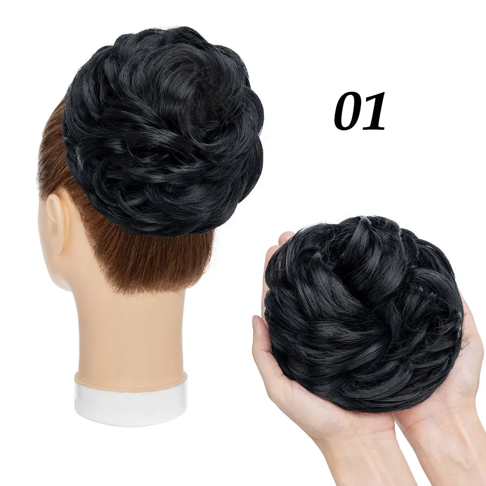 Hairro Synthetic Messy Hair Bun Chignon Scrunchies Fake Hair Band Braid Elastic Hairpiece Tail For Women Wrap Curly Ponytail 55g