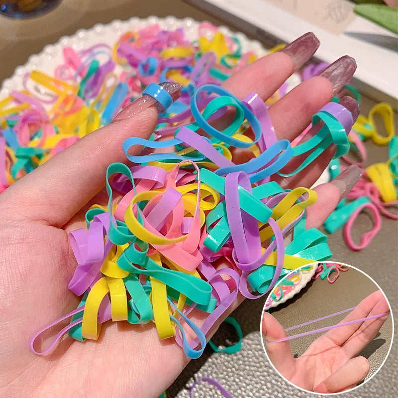 500Pcs Girls Colorful Thicken Disposable Rubber Bands Gum For Ponytail Holder Elastic Hair Bands Kids Hair Accessories