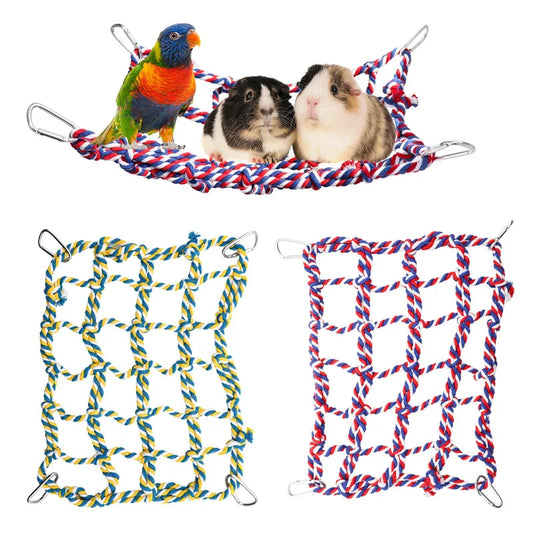 Creative Parrot Climbing Net Swing Rope Net Bird Stand Net Hamster Squirrel Hammock with Hook Hanging Climb Chewing Pet Bird Toy