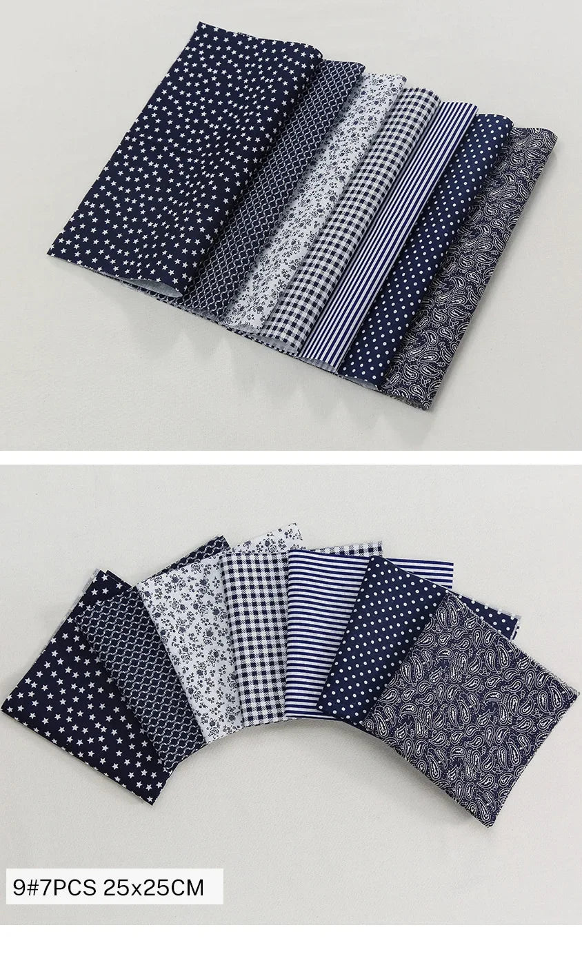 7 Pieces 25x25Cm Cotton Flower Fabric Printed Cloth for DIY