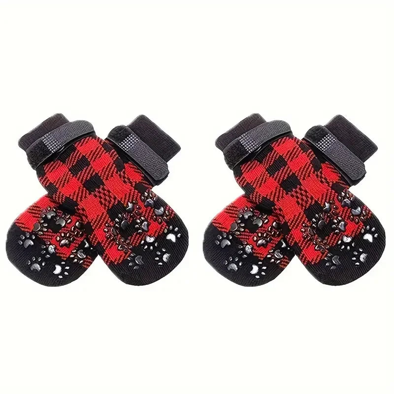 4Pcs/set Anti-Slip Dog Socks 4pcs Paw Protector Traction Control Adjustable Indoor Wear Knitted with Rubber Reinforcement