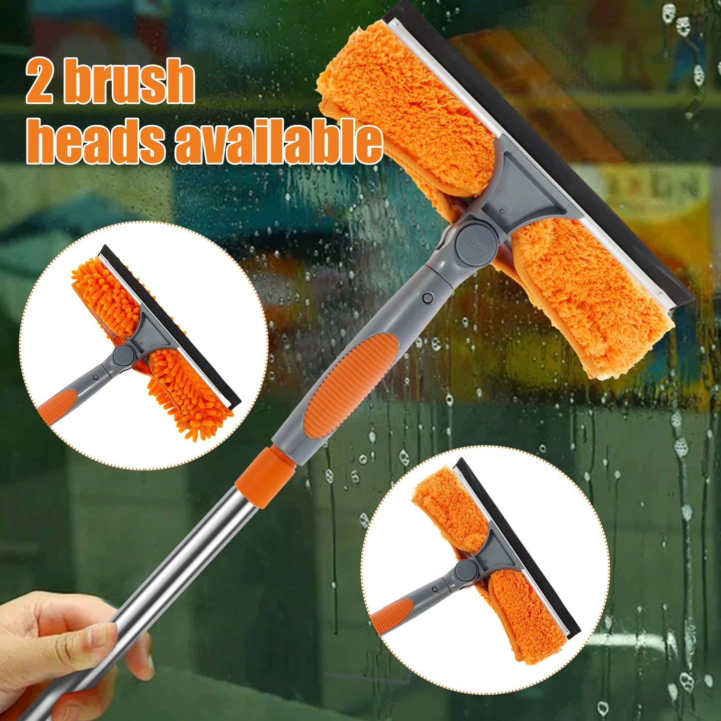Extended Window Cleaning Kit with 2 in 1 Double Sided Glass Squeegee and Duster Mop 180 Degree Swivel Design for Effortless High Reach Cleaning