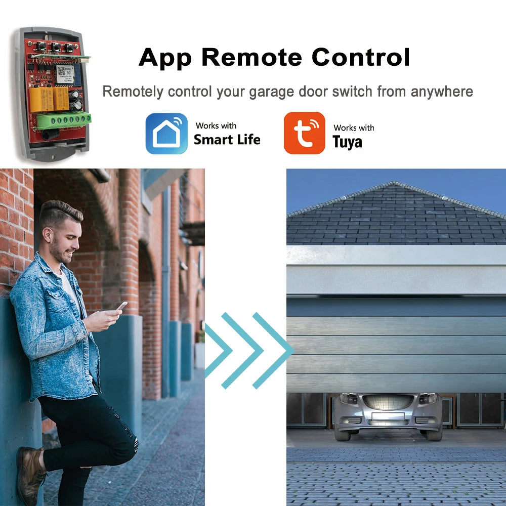 2 Channel WiFi Tuya Smart Garage Gate Opener Remote Control Receiver with 433MHz Transmitter