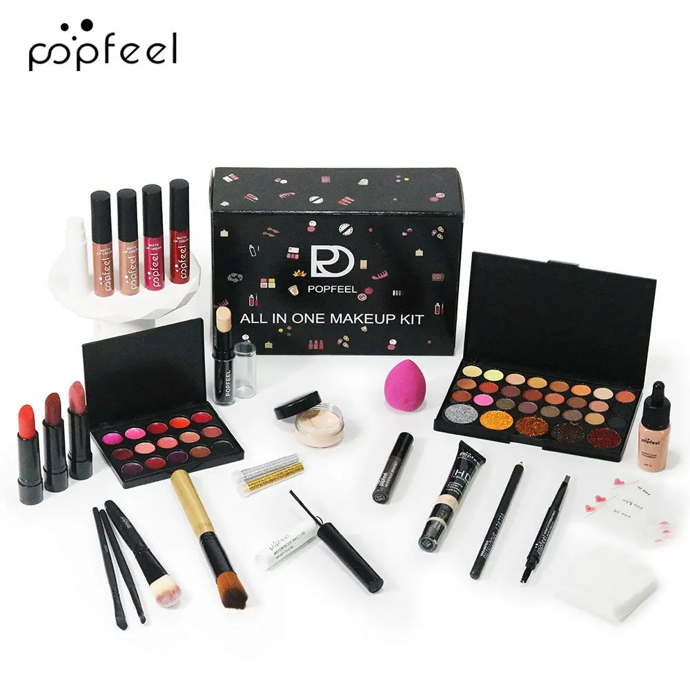 POPFEEL All In One Makeup Kit for Girls Teens and Women with Eyeshadow Foundation Lip Gloss Lipstick and Primer