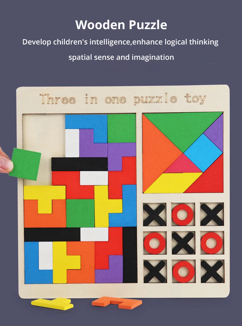 3 Styles Wooden Jigsaw Puzzle Kids XO Game Educational Toy
