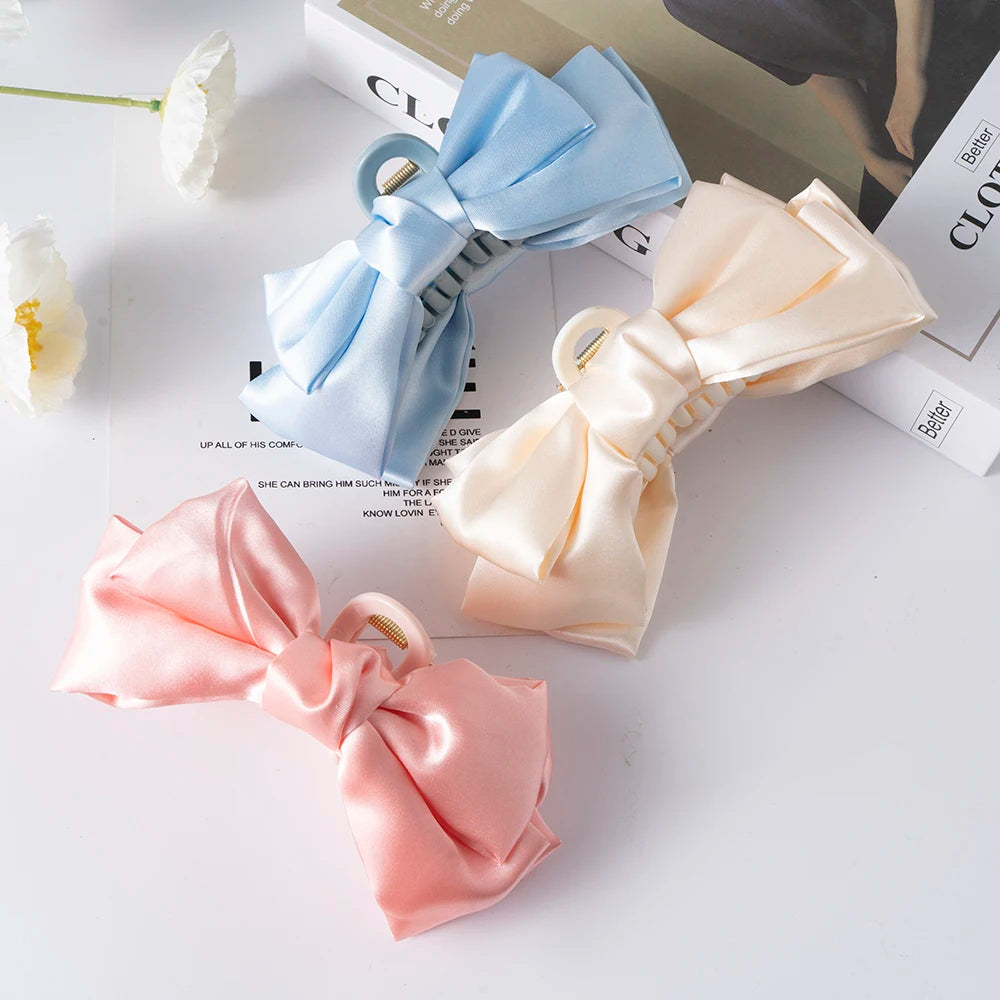 Bow Hair Claws Clip Large Shark Claw Hair Clips Solid Bowknot Hairpin Barrettes for Ponytail Women Hair Accessories Headbands