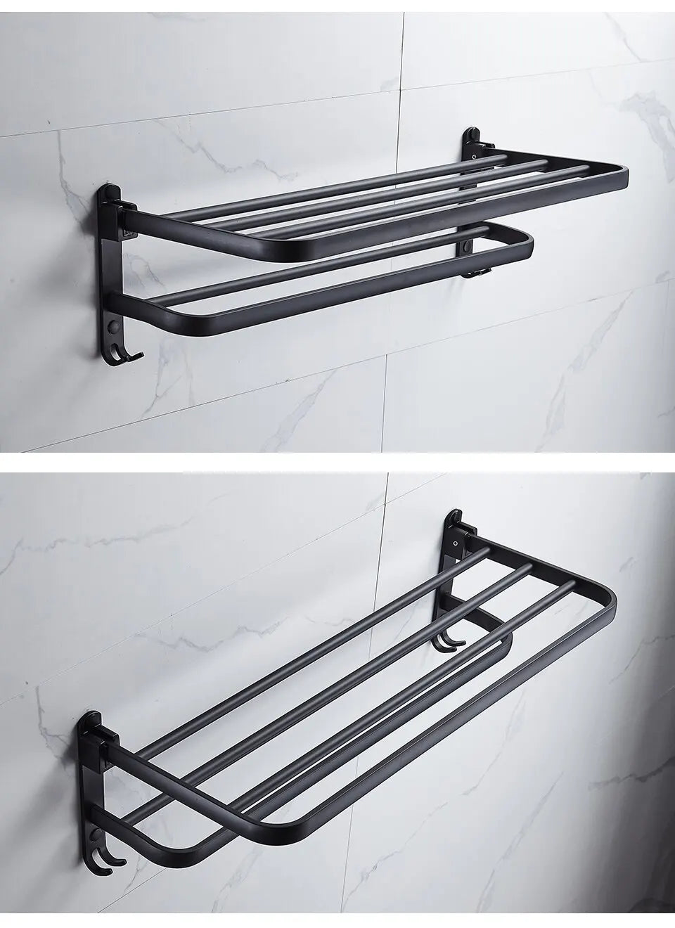 Matte Black 50CM Folding Holder With Hook Towel Holder Wall Mount AluminumTowel Rack