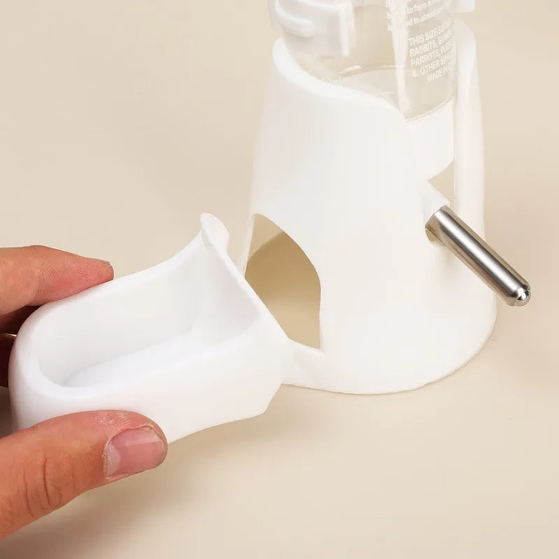 Small Animal Plastic Water Bottle with Stand Holder Drip-proof Pet Water Bottle with Food Bowl for Hamster Guinea Pig Rabbit