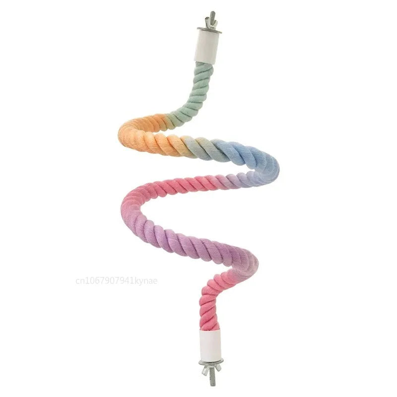 Colorful Parrot Cotton Rope Hanging Braided Budgie Bird Cage Cockatiel Toy Pet Stand Accessories Ladder Swing Supplies