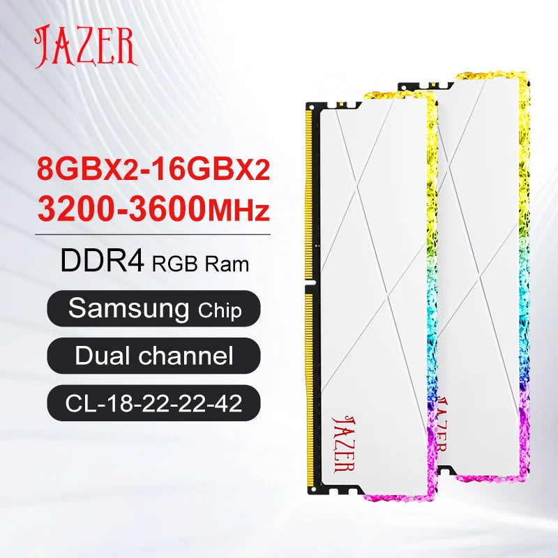 JAZER RGB RAM DDR4 8GB 16GB Memory DDR4 8GBx2 16GBx2 3200MHz 3600MHz Overclocking Performance for Desktop