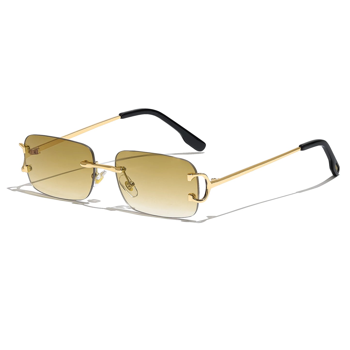 HBK Retro Rimless Small Sunglasses Gold Frame UV400 Eyewear