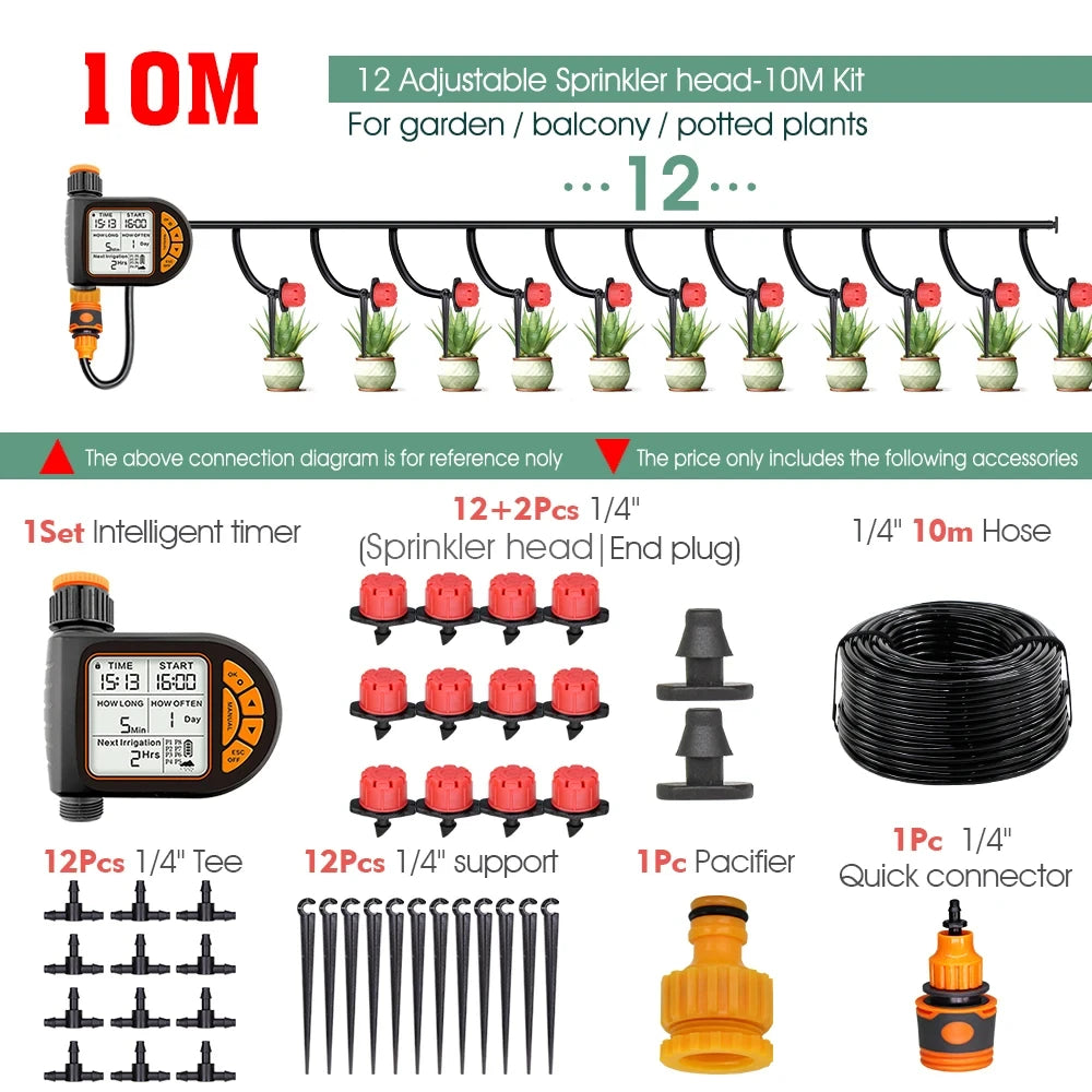 Garden Smart Timer Irrigation Set 5-50M 1/4 inch IPX5 Waterproof Automatic Watering Controller for Lawns and Plants
