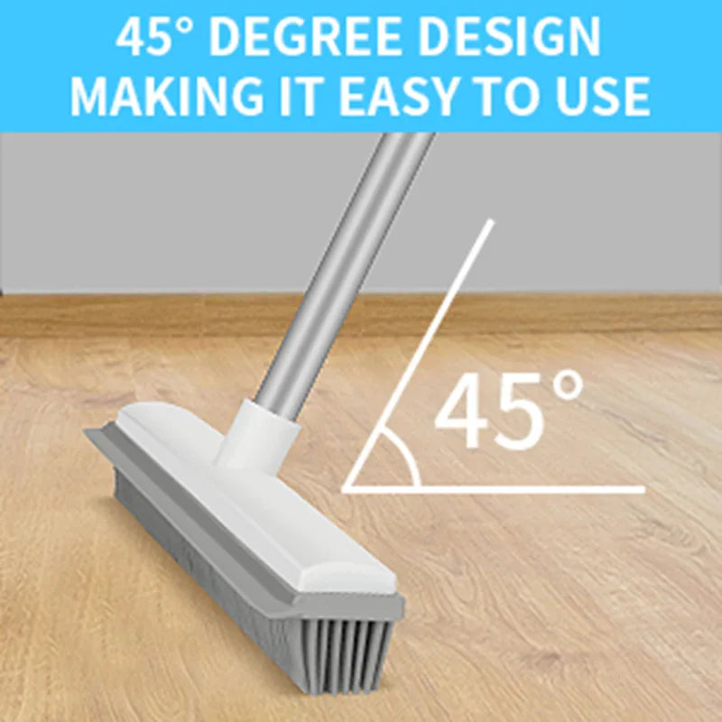 Rubber Broom with Long Handle for Pet Hair Removal Non Scratch Floor Brush for Carpet and Hard Surface Cleaning