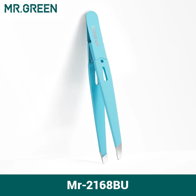 MR Green Stainless Steel Slanted Eyebrow Tweezers Colorful Beauty Tool for Precision Hair Removal