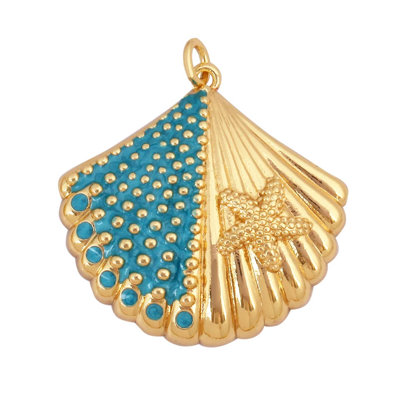 Fish Monta Ray Sea Conch Shell Coral Charm Pendant Gold Plated Zircon Jewelry
