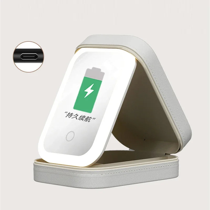 LED Mirror Makeup Storage Box Portable Travel Case with Large Capacity and Three-Level Lighting