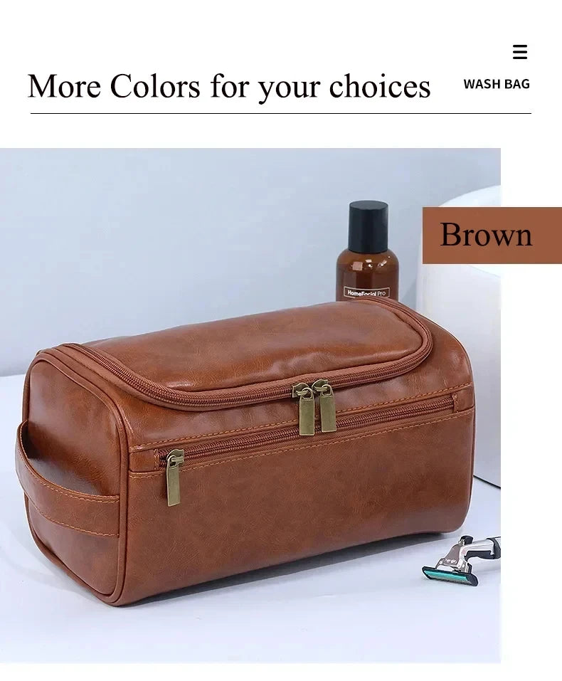 Men Vintage Luxury Toiletry Bag Travel Organizer Waterproof Makeup Case Hanging Storage for Business and Personal Use