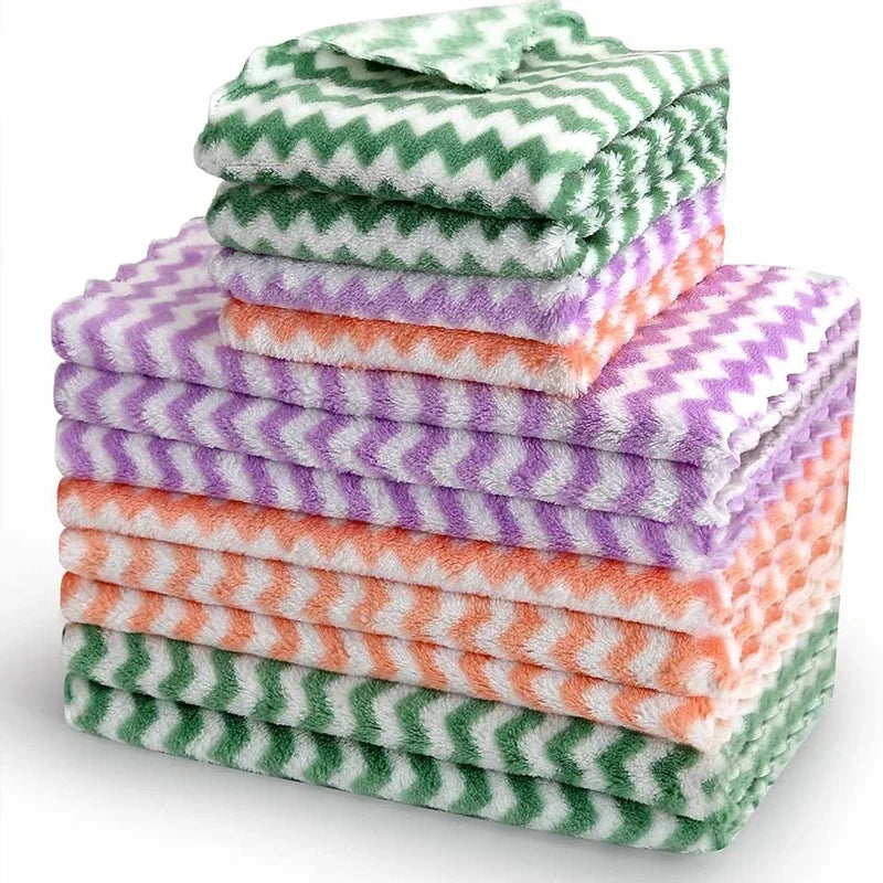 Coral Velvet Wave Design Microfibre Kitchen Wipes Set of 10 to 100 Thickened Absorbent Cleaning Cloths