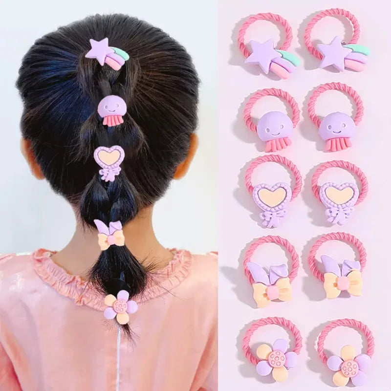 10PCS Cute Cartoon Flower Animal Elastic Hair Bands for Girls