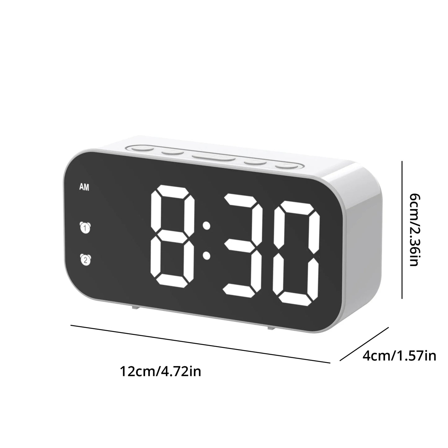 LED Mirror Table Clock with Digital Alarm and Snooze Function